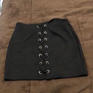 Rope detailing mini black suade skirt